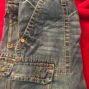 True Religion Relaxed Fit Jeans - Blue with Tan Stitching